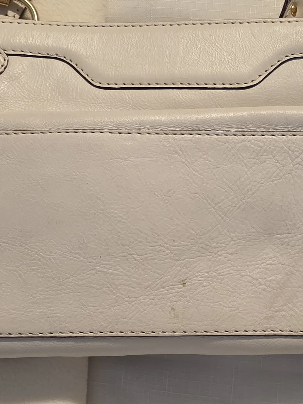 White Leather Shoulder Bag with Front Pockets